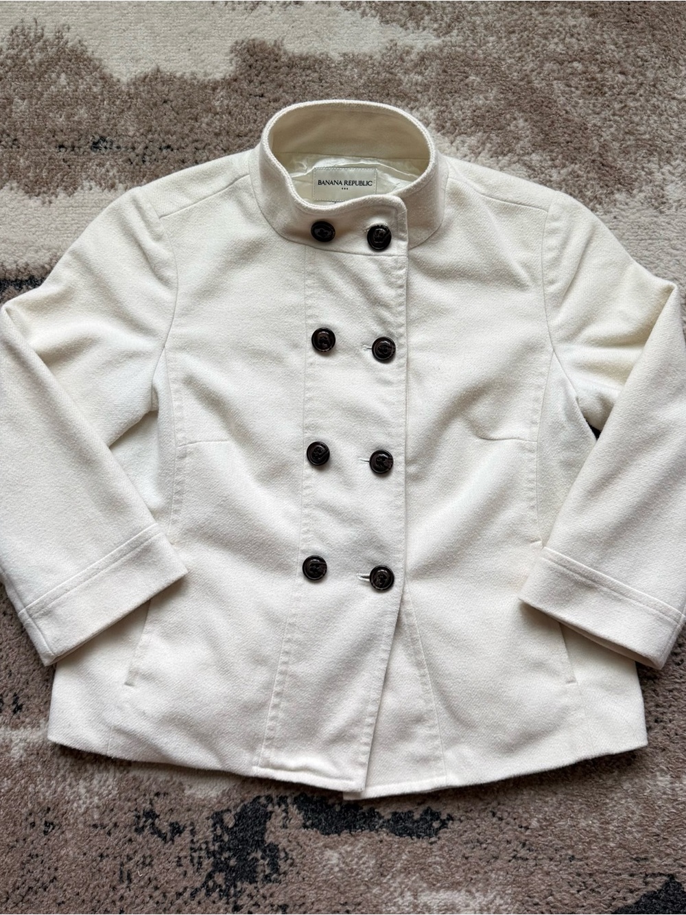 Banana Republic Cream Double-Breasted Wool Blend Peacoat